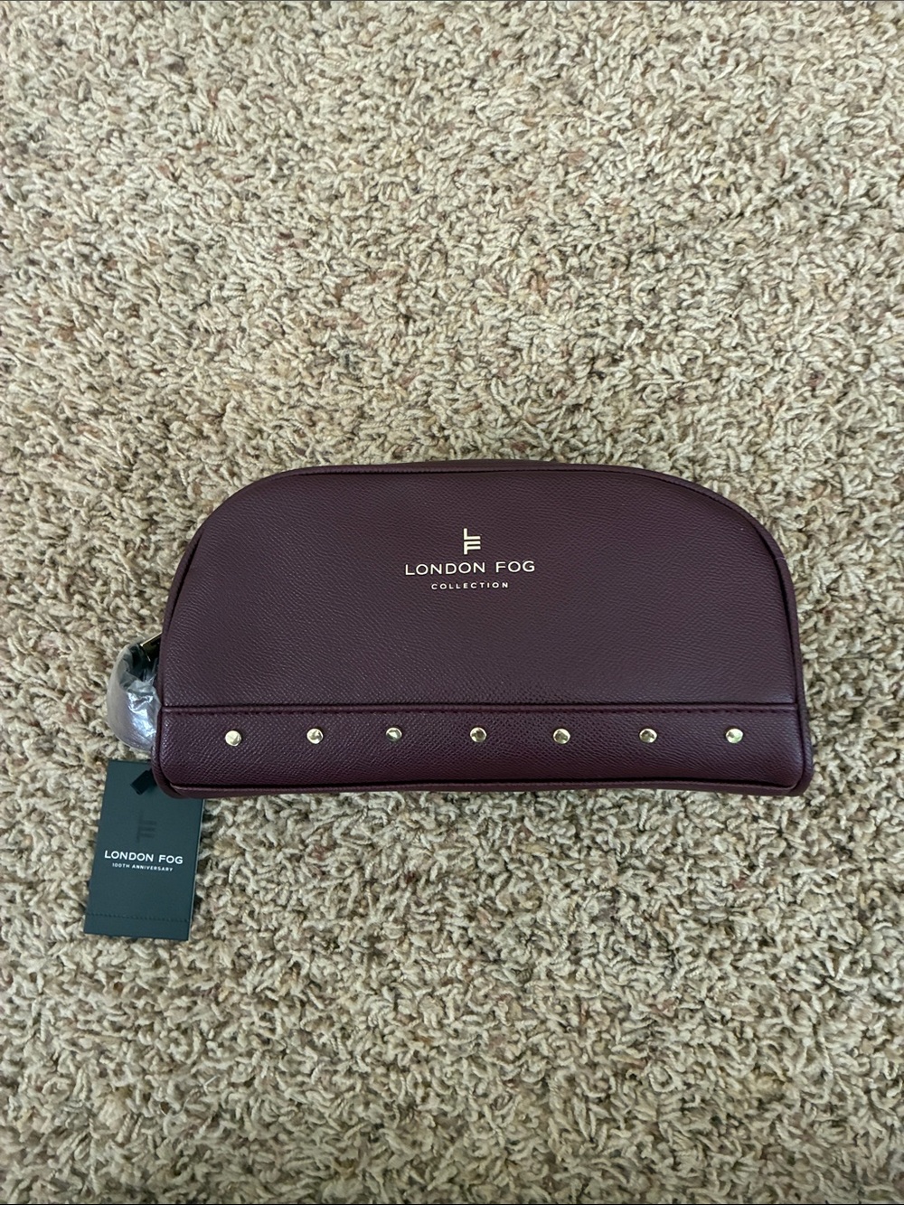 London Fog Men's Wine Travel Toiletry Pouch with Gold Studs